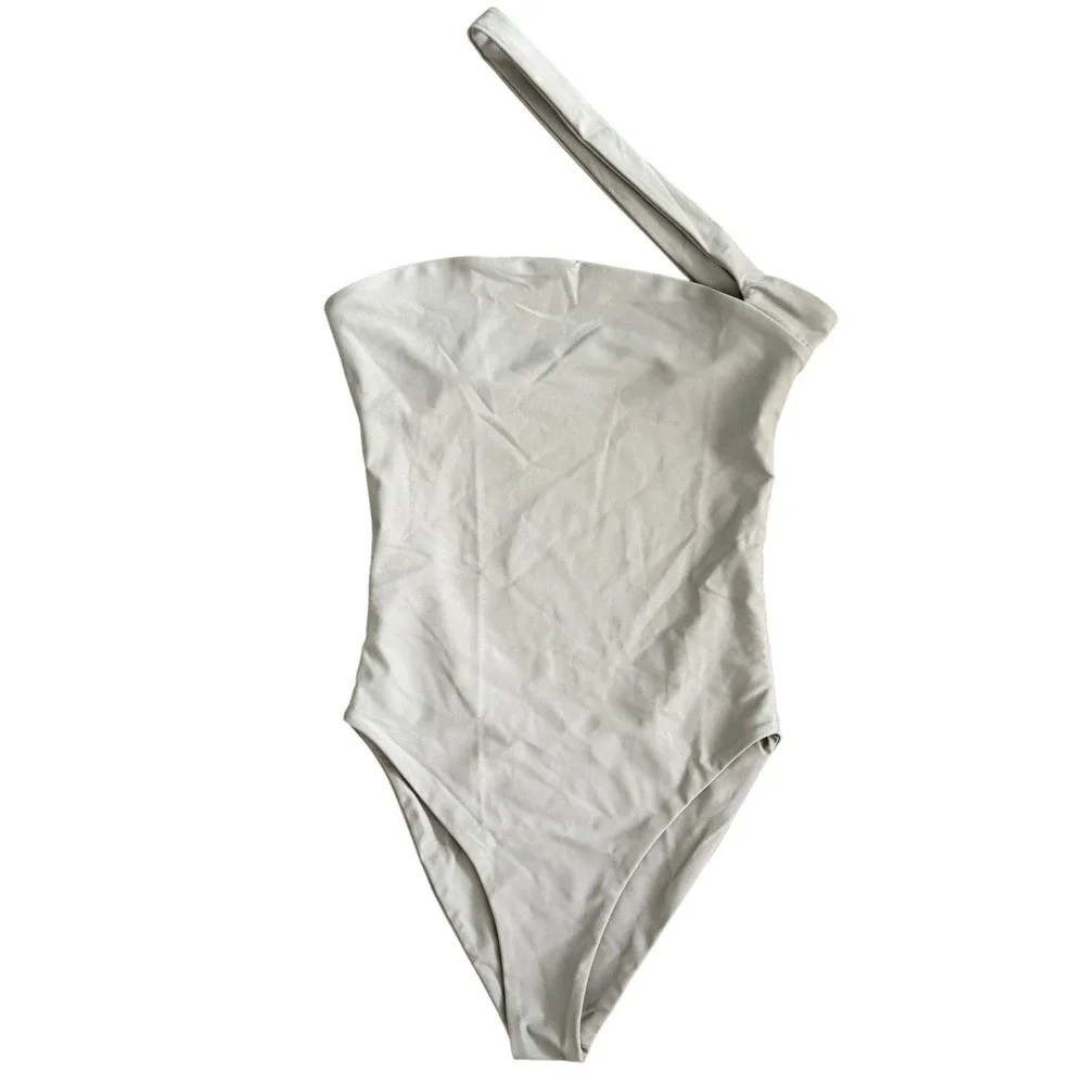 JADE Swim Halo One Piece Swimsuit Nude Tan One Shoulder‎ JS310_RE22 Small NWOT